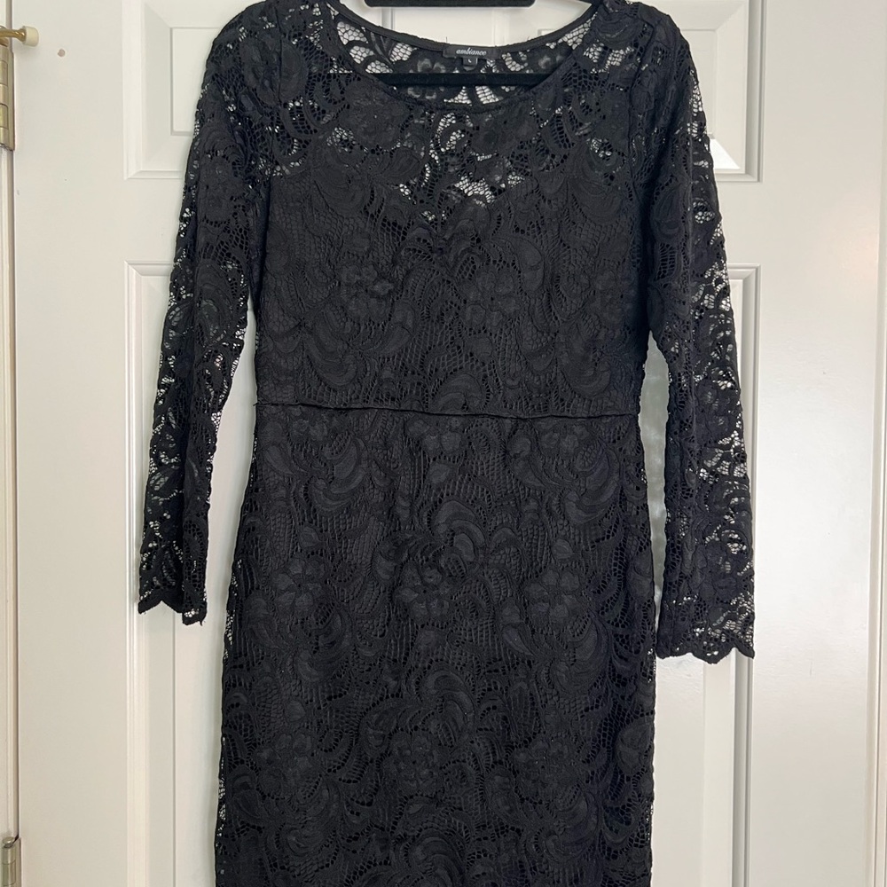 Ambiance Black Long Sleeve Lace Dress – Size L